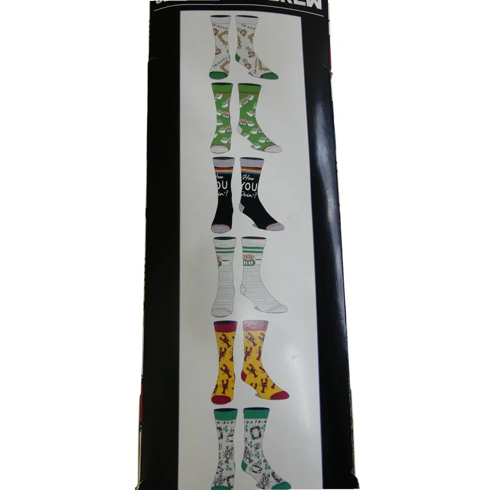 Bioworld Friends Crew Socks Men 8-12 Multi New 6-Pack Central Perk Lobster TV